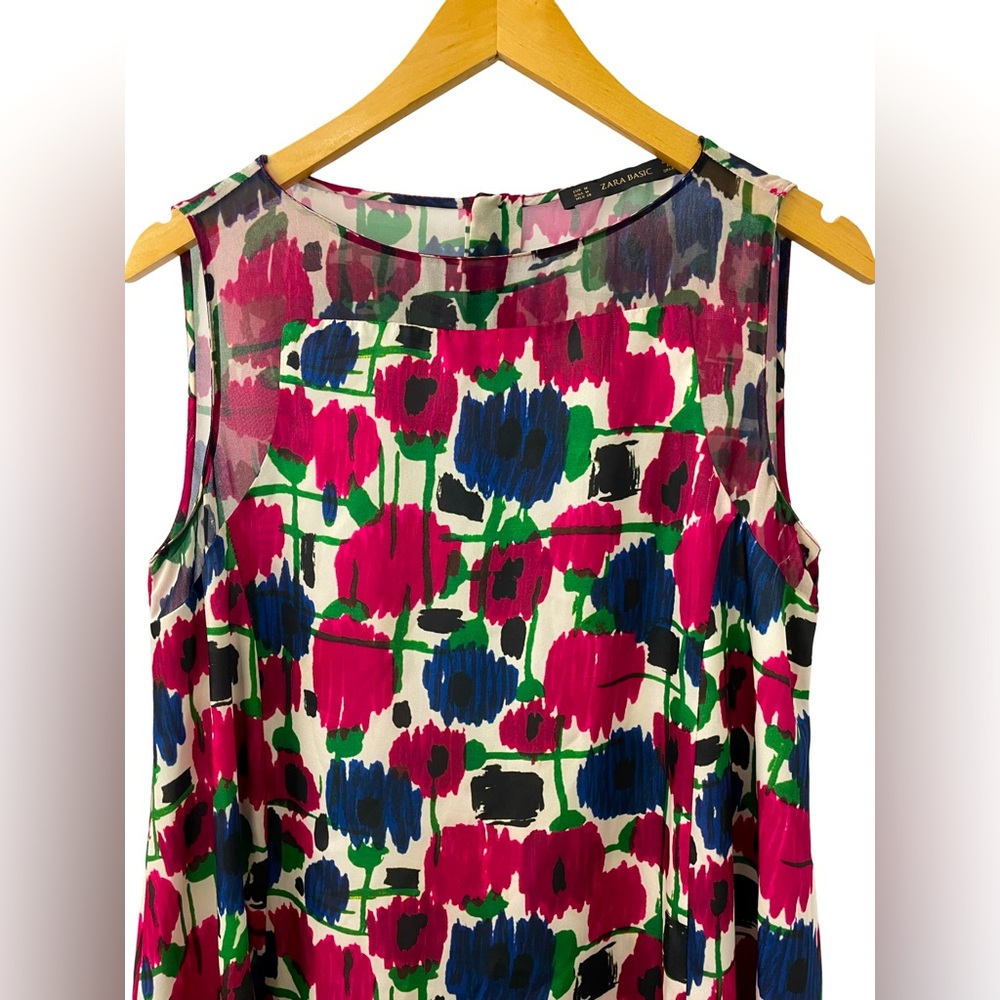 [m] ZARA Dress floral sheer vibrant Sleeveless - Picture 5 of 7